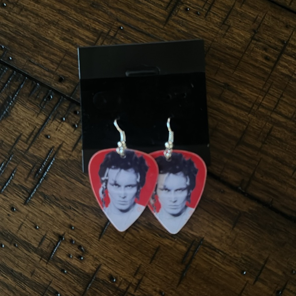 Adam Ant Red Guitar Pic  Drop Earrings